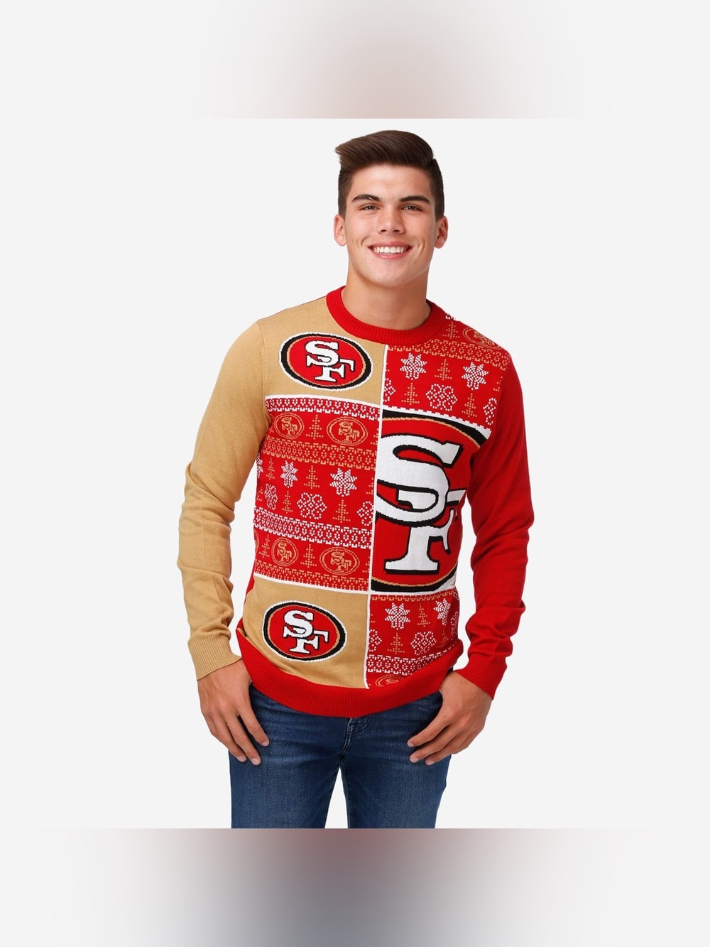 🏈🏟️NWT San Francisco 49ers Busy Block Snowfall Sweater Size XL